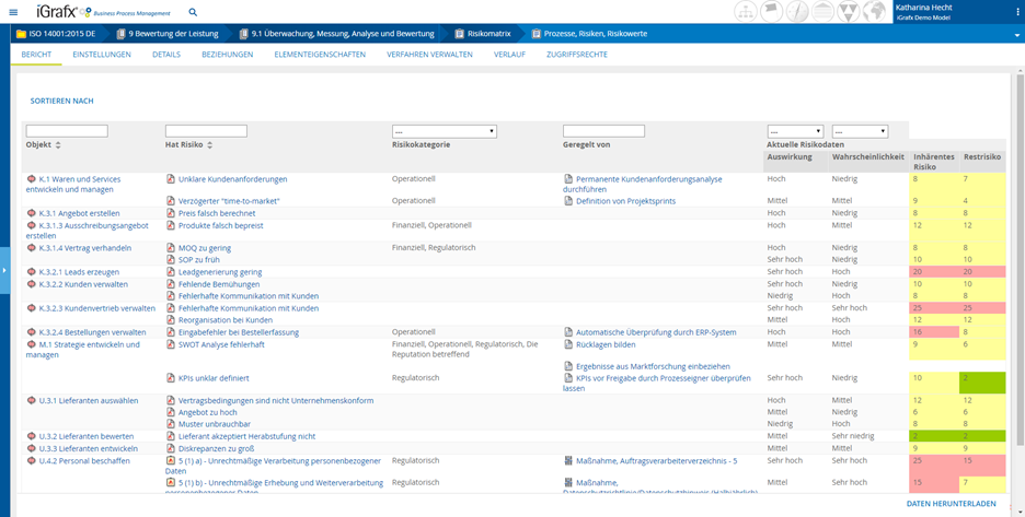 Risikomatrixbericht - Compliance Tools und Risikomanagement Software von iGrafx