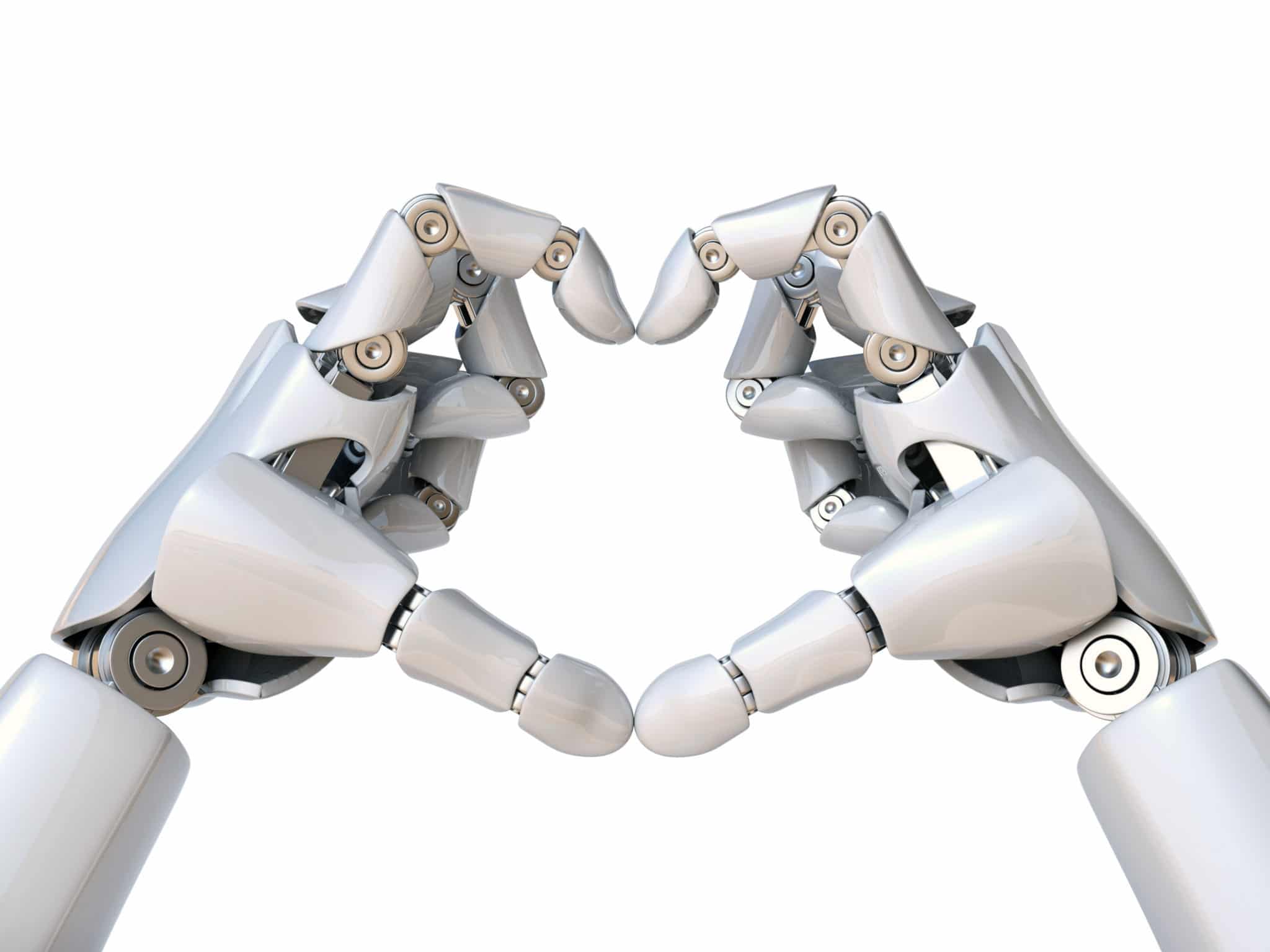 Robot hands form heart shape 3d rendering
